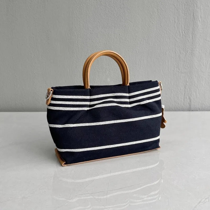 Striped Canvas Top Handle Bag