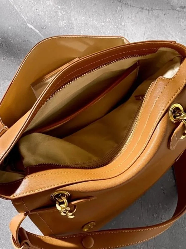 Leather Chain Flap Satchel Bag