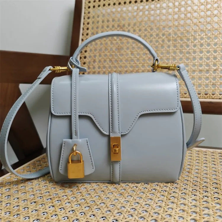 Leather Lock Flap Shoulder Bag