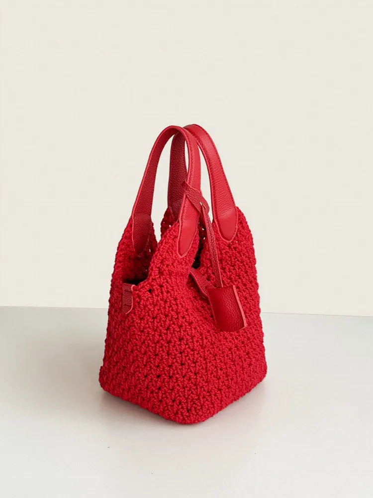 Woven Leather Bucket Bag