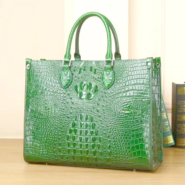 Large Croc-Embossed Leather Tote Bag