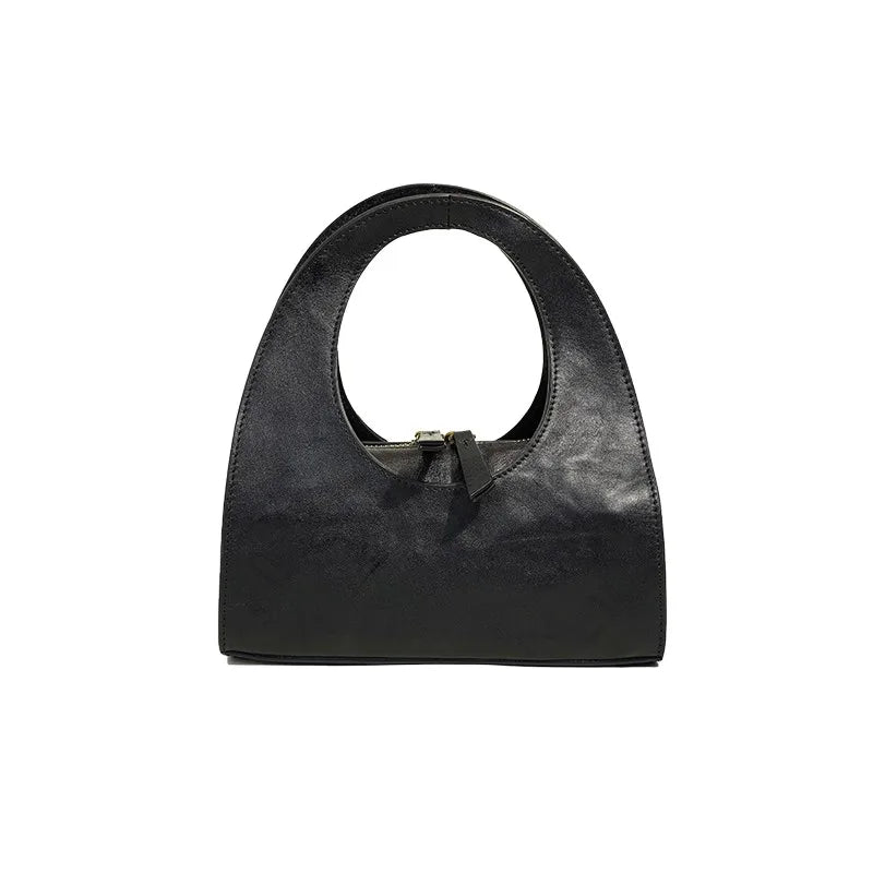 Leather Cutout Handle Hobo Bag