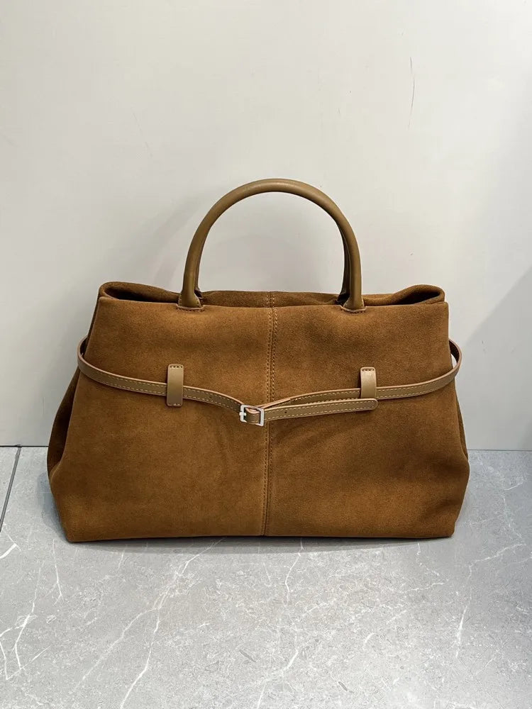 Suede Leather Top Handle Tote Bag