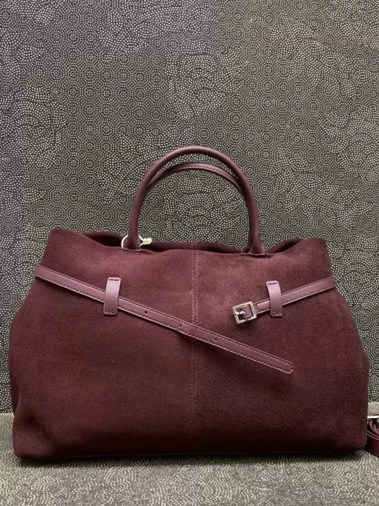 Suede Leather Top Handle Tote Bag