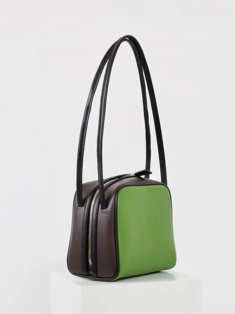 Colorblock Leather Shoulder Bag