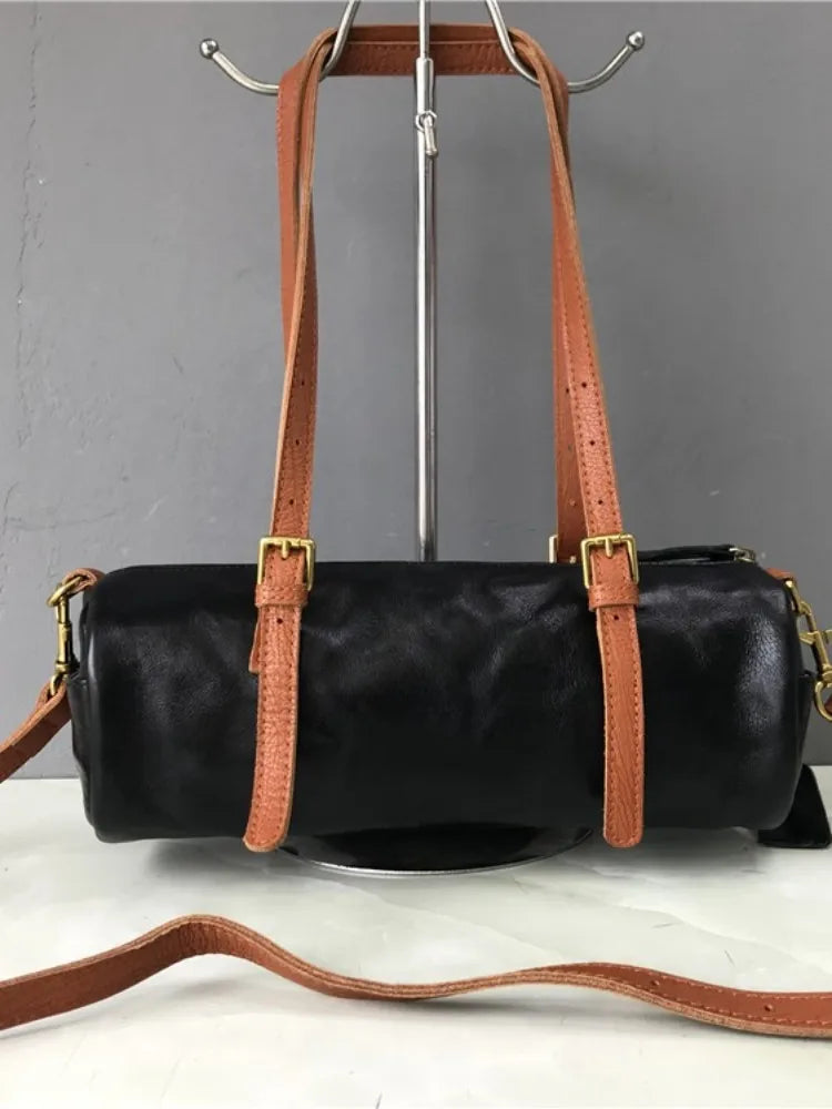 Vintage Leather Boston Shoulder Bag