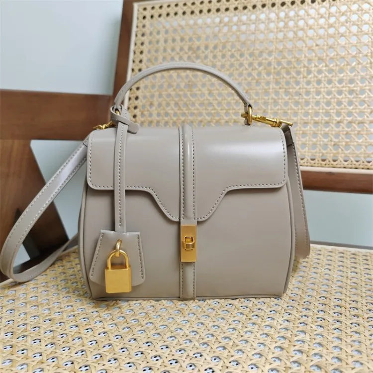 Leather Lock Flap Shoulder Bag