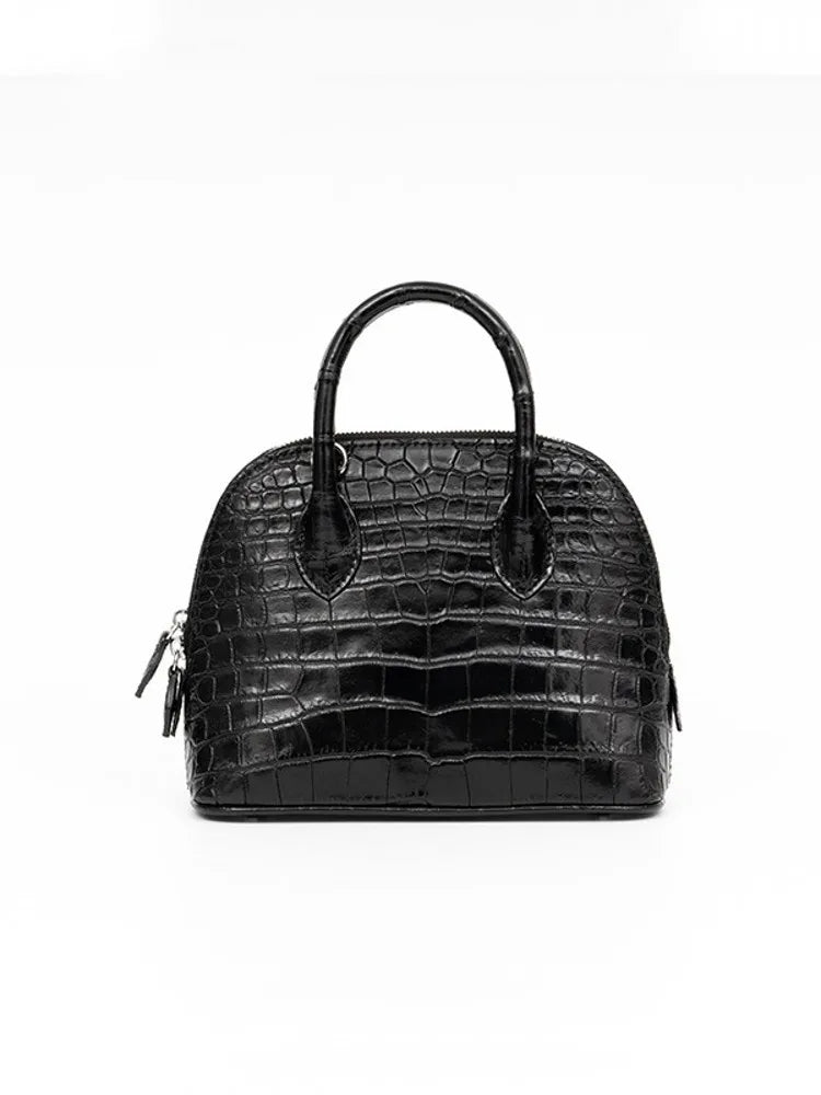 Croc-Embossed Leather Dome Handbag