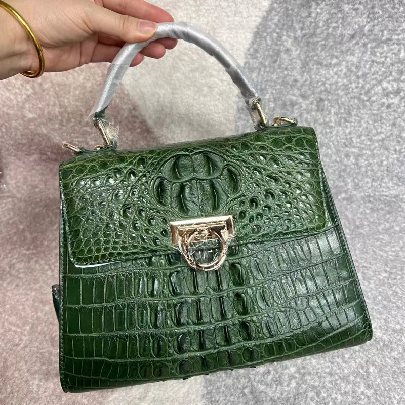 Retro Croc-Embossed Leather Top Handle Bag