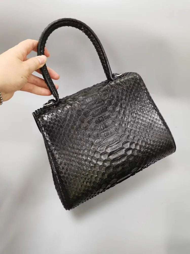 Retro Snakeskin Leather Top Handle Bag