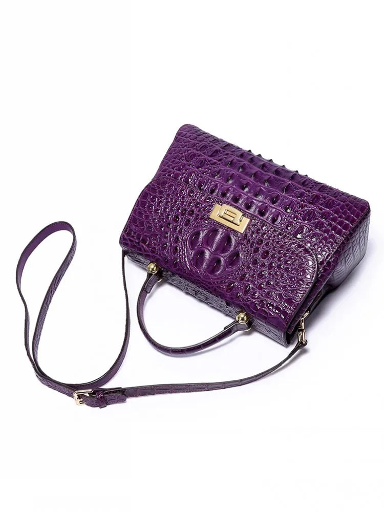 Croc-Embossed Leather Top Handle Bag