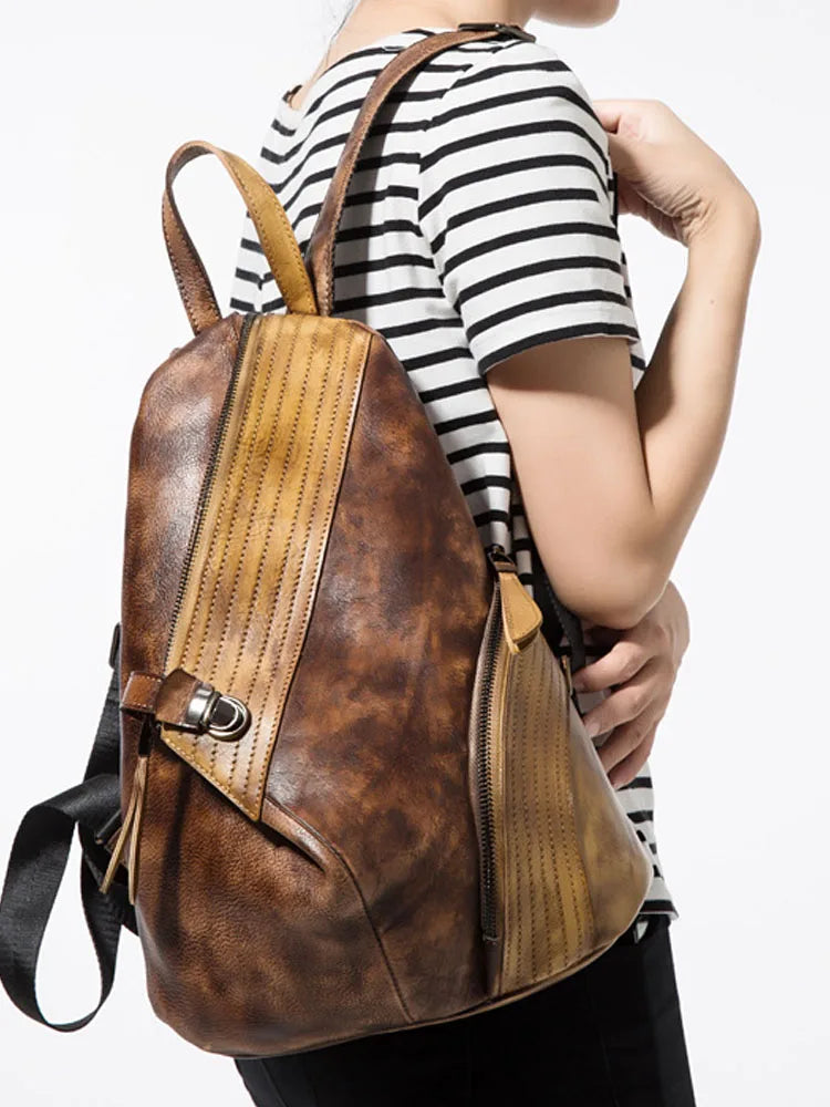 Colorblock Leather Backpack
