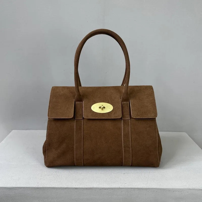 Suede Leather Top Handle Bag