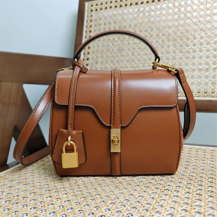 Leather Lock Flap Shoulder Bag
