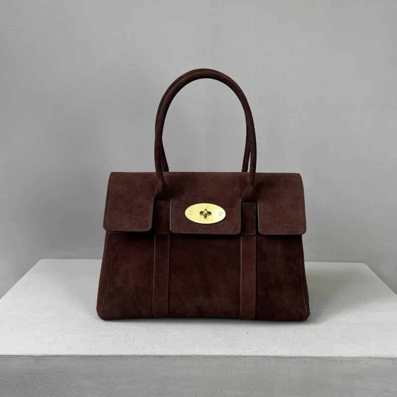Suede Leather Top Handle Bag