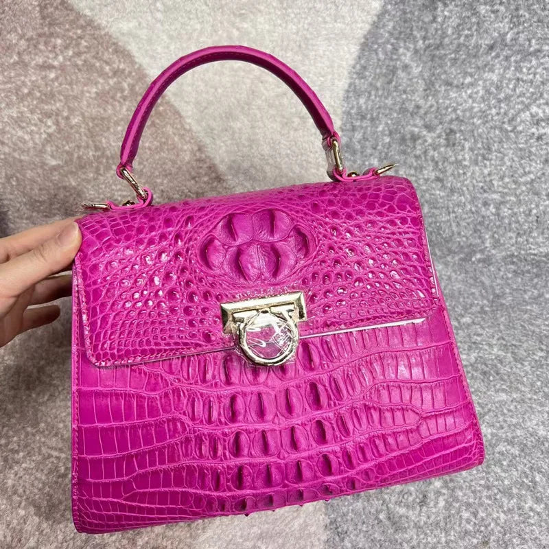 Retro Croc-Embossed Leather Top Handle Bag
