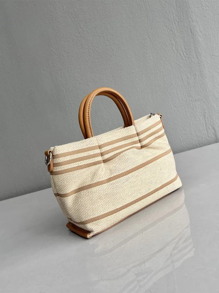 Striped Canvas Top Handle Bag