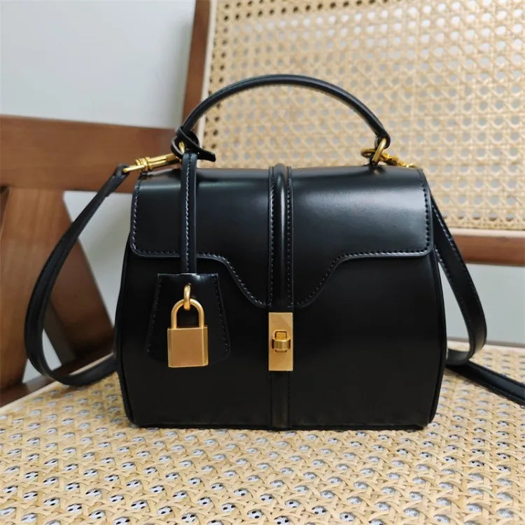 Leather Lock Flap Shoulder Bag
