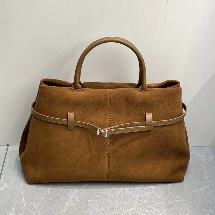 Suede Leather Top Handle Tote Bag