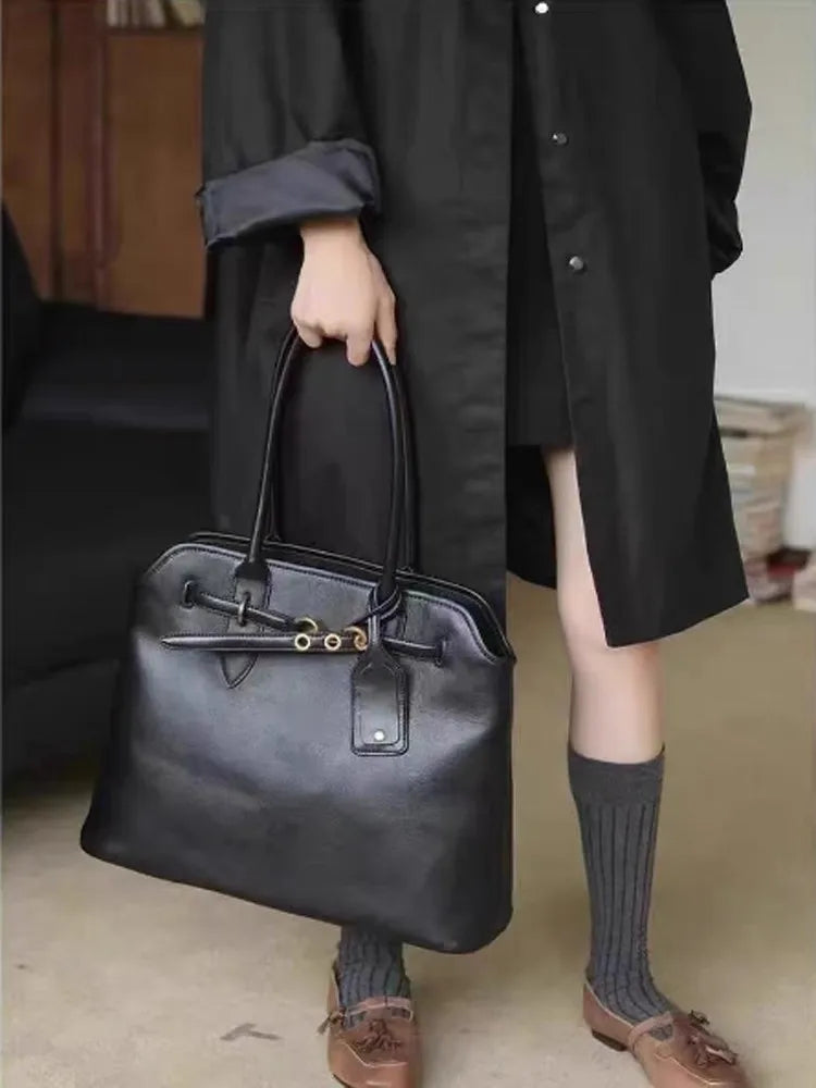 Leather Buckle Tote Bag