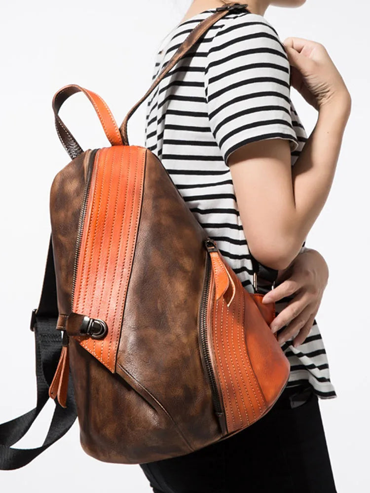 Colorblock Leather Backpack
