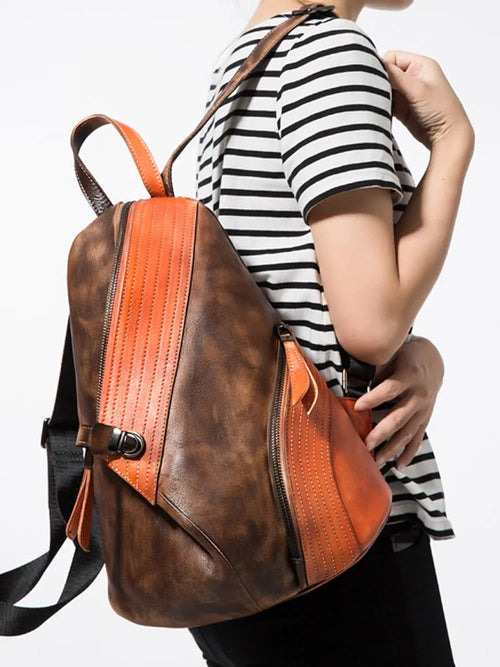 Colorblock Leather Backpack