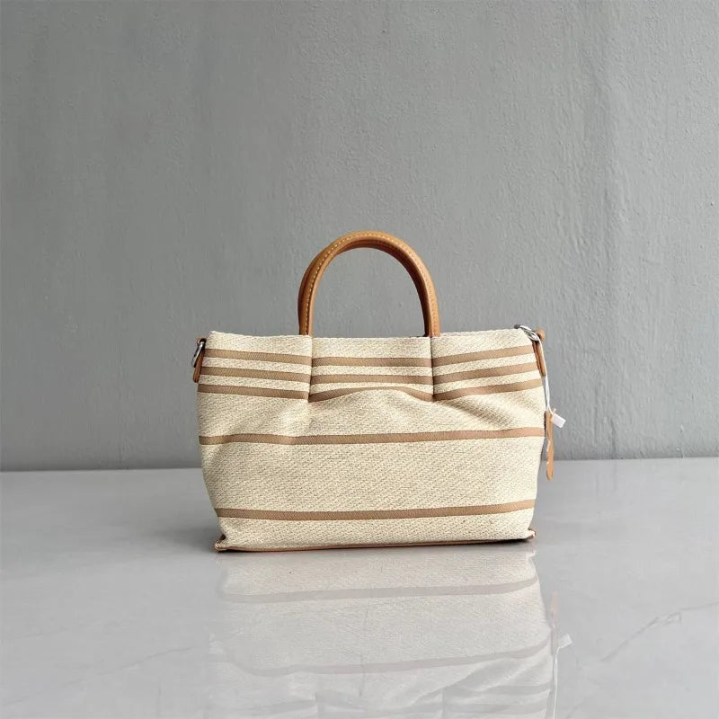 Striped Canvas Top Handle Bag