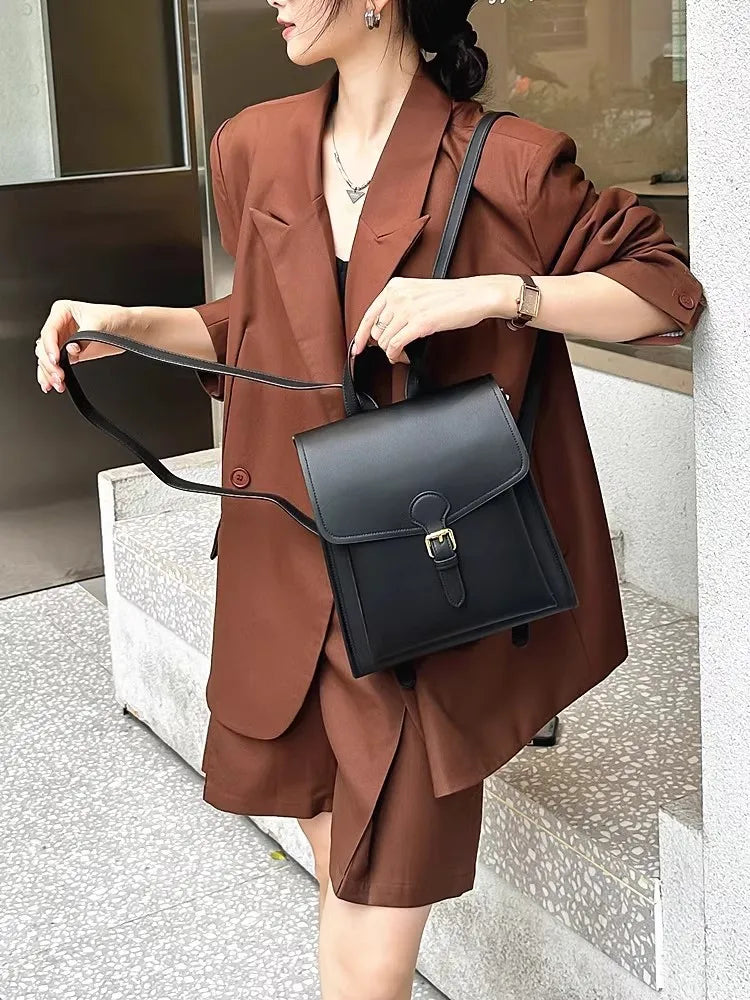 Colorblock Leather Backpack