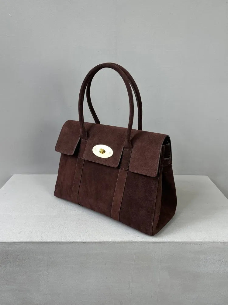 Suede Leather Top Handle Bag