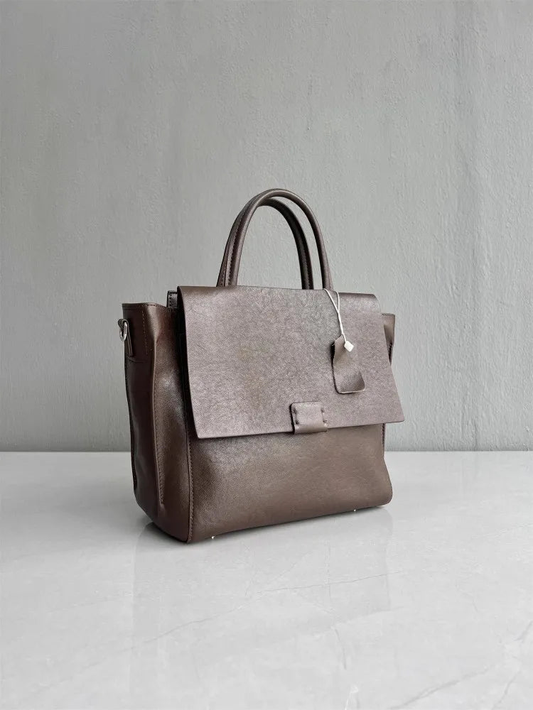 Vintage Leather Flap Tote Bag