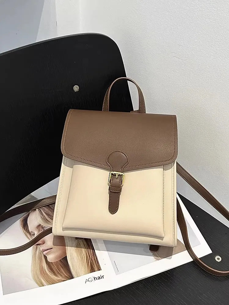 Colorblock Leather Backpack