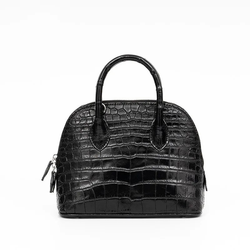 Croc-Embossed Leather Dome Handbag