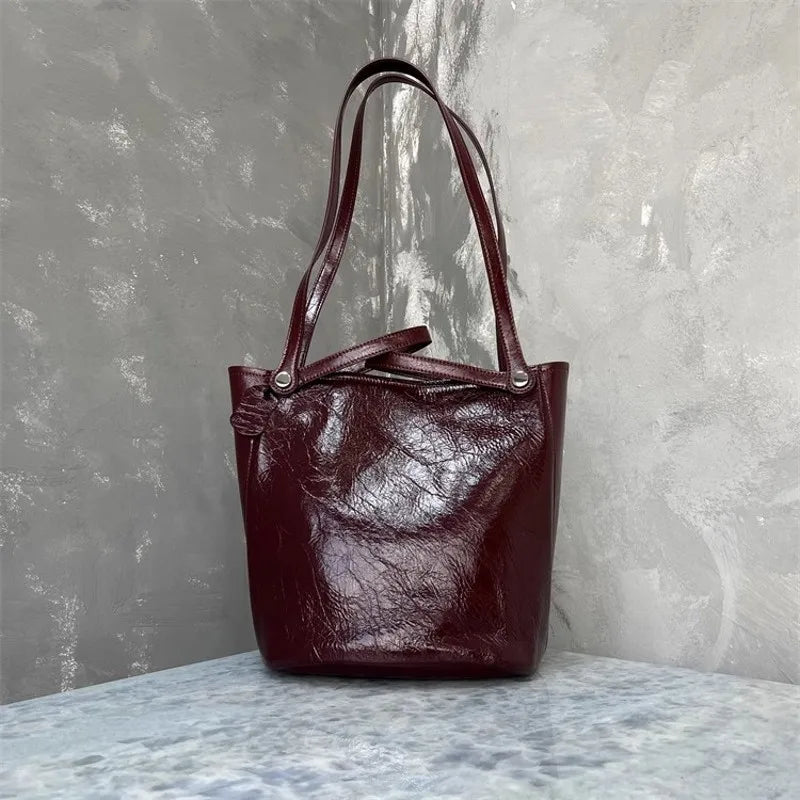 Leather Bucket Shoulder Bag