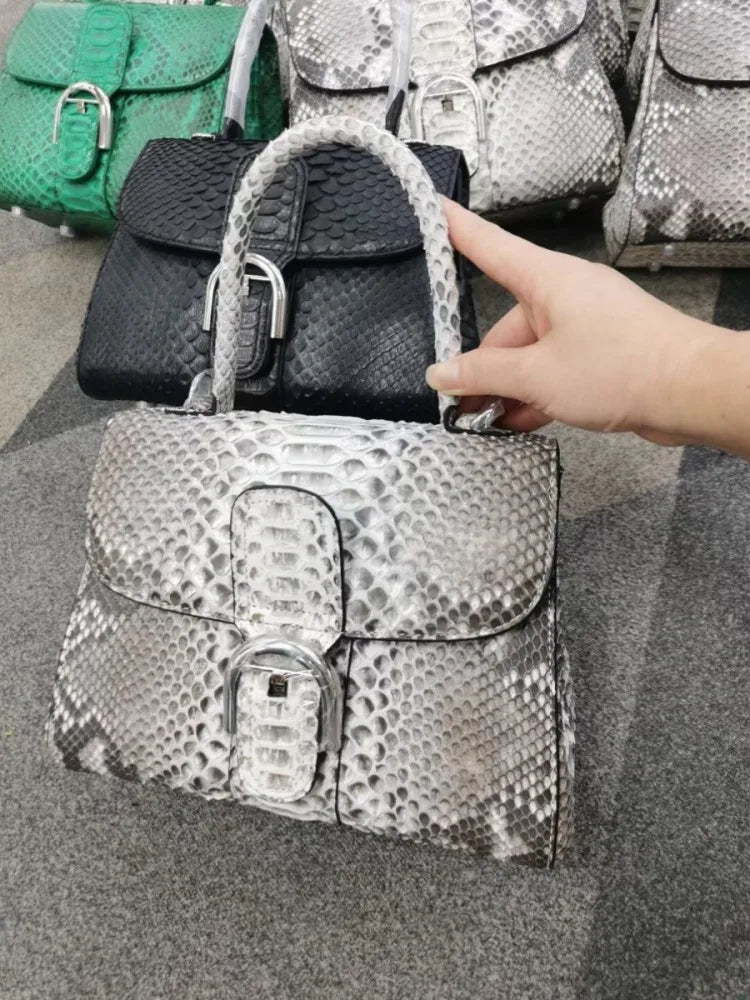Retro Snakeskin Leather Top Handle Bag