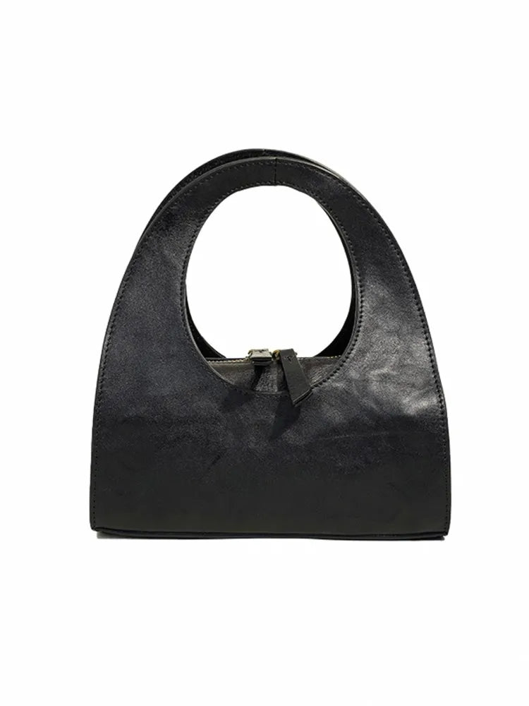 Leather Cutout Handle Hobo Bag
