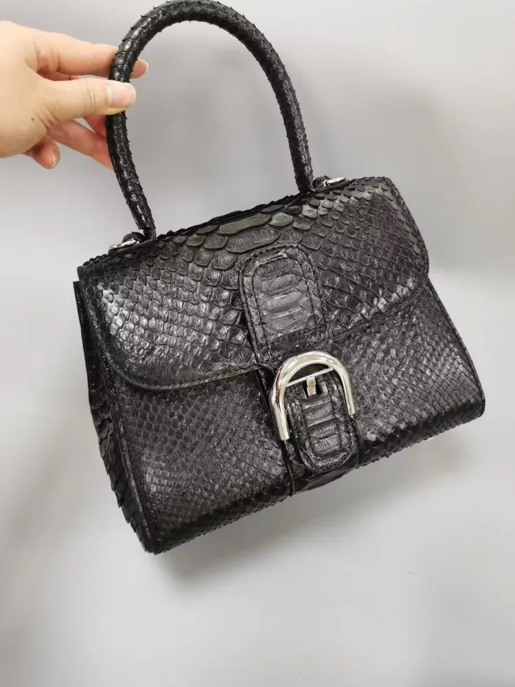 Retro Snakeskin Leather Top Handle Bag