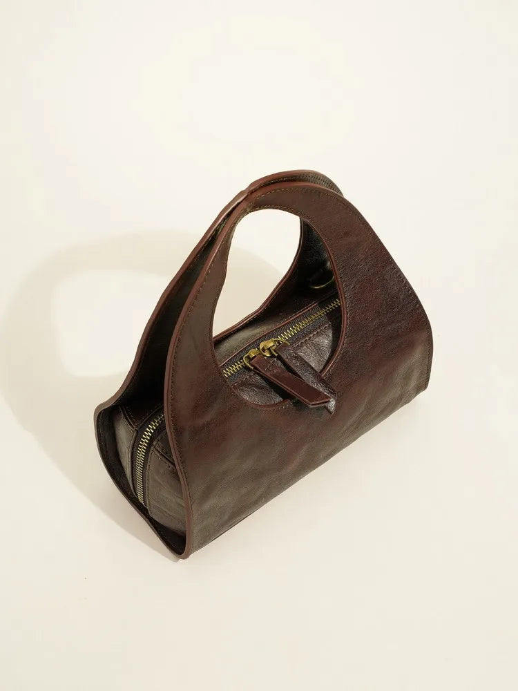 Leather Cutout Handle Hobo Bag