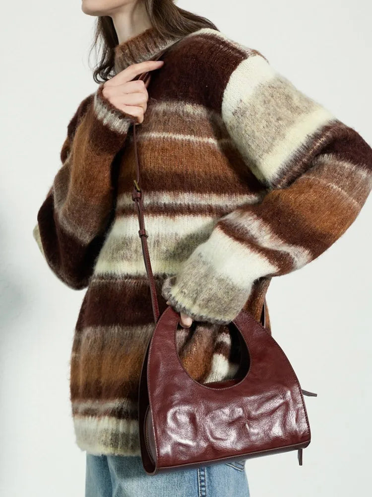 Leather Cutout Handle Hobo Bag